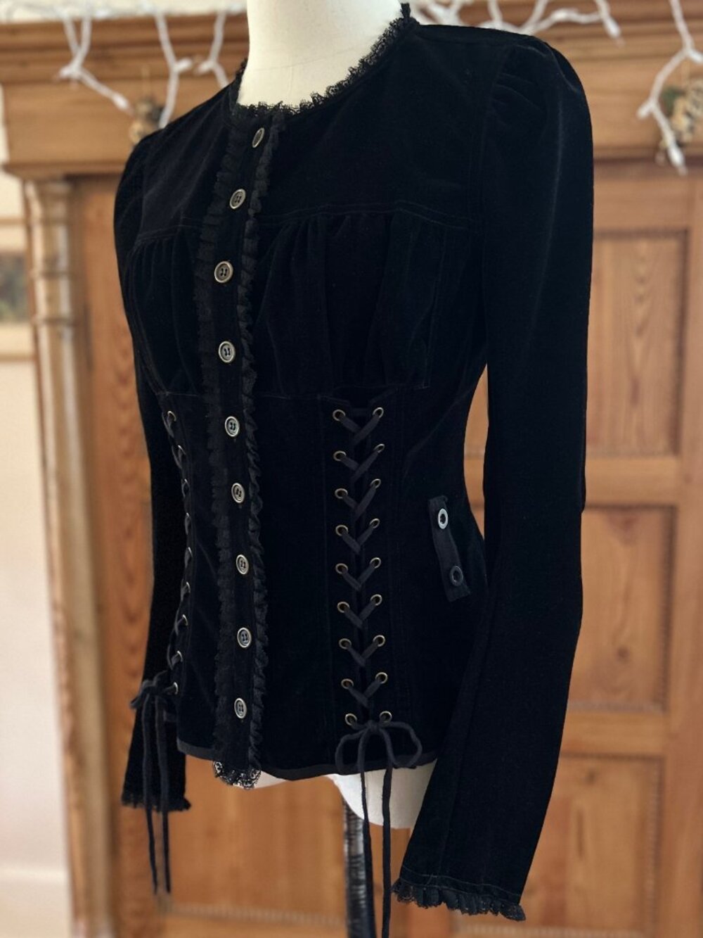 ***SOLD***Vintage Betsey Johnson Button Corset Velvet Blouse/Jacket - Picture 6 of 13